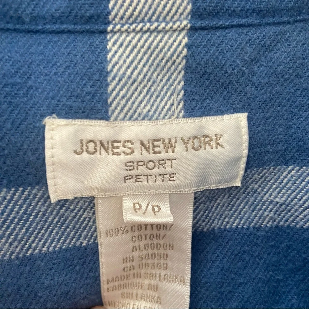 Vintage 90s Jones Sport blue plaid shacket jacket top small petite collared